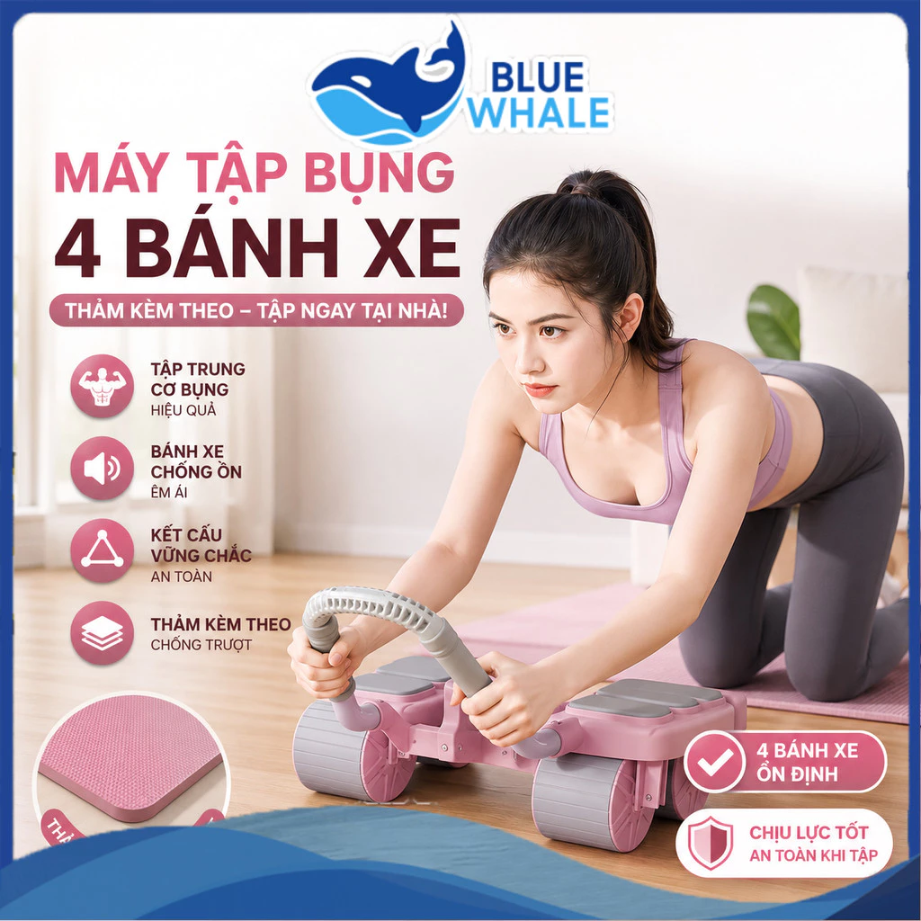 [COD] Con Lăn Tập Bụng Có Trợ Lực Tự Động Bật Lại 4 Bánh Xe, Dụng Cụ Tập Gym Tại Nhà Tặng Thảm Yoga