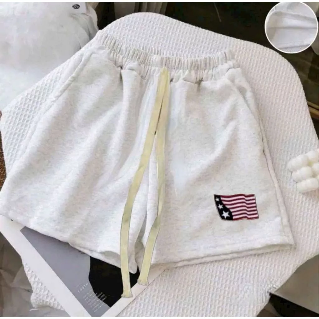 Quần đùi cộc short 2 da ép Hàn L1 chất dày, form đứng, trẻ trung, hình lá cờ mỹ -thuba94