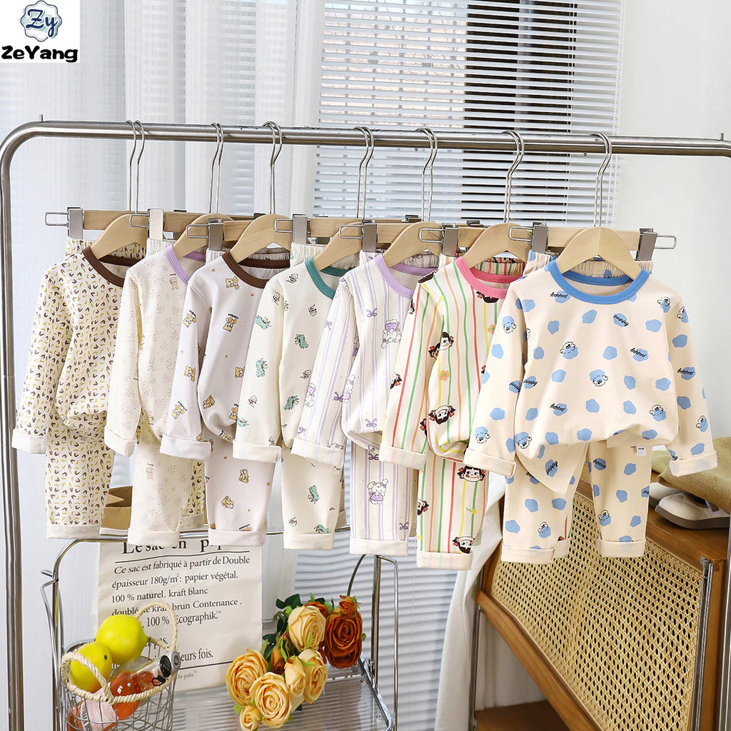 [ZY] 70-150 Hàng có sẵn Quần áo trẻ em Cotton nguyên chất Quần áo mùa thu Quần dài mùa thu đông Bộ áo thun dài tay cho bé Bộ đồ lót Bộ đồ ngủ Thời trang áo trẻ em Vận chuyển nhanh