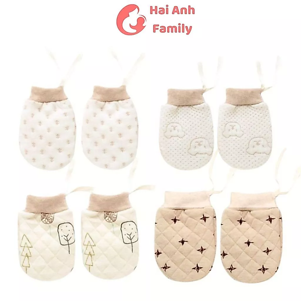 Bao tay giữ ấm cho bé, cotton hữu cơ, có dây buộc