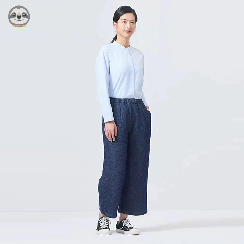Quần dài phong cách Nhật Bản Muji Style, made từ vải lanh cotton, dài đến mắt cá chân, phù hợp mặc hàng ngày.