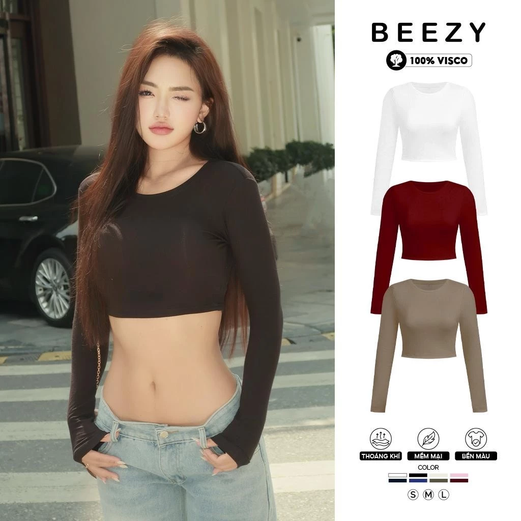 Áo thun nữ tay dài ôm body croptop Miucho visco 4 chiều co giãn thoáng mát sang chảnh y2k AT00044