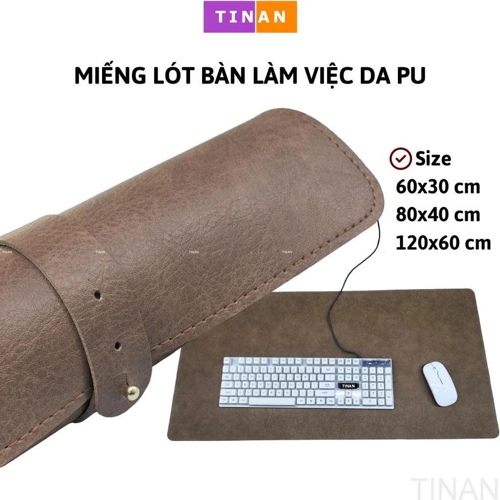 Miếng Lót Bàn Làm Việc, Lót Bàn Phím Da PU Khổ Lớn 120x60/ 80x40/ 60x30 cm, Chống Bẩn, Chống Thấm