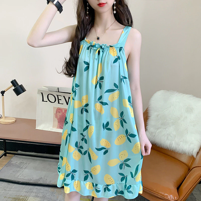 Váy ngủ lụa sling phong cách Hàn Quốc, dễ thương cho nữ