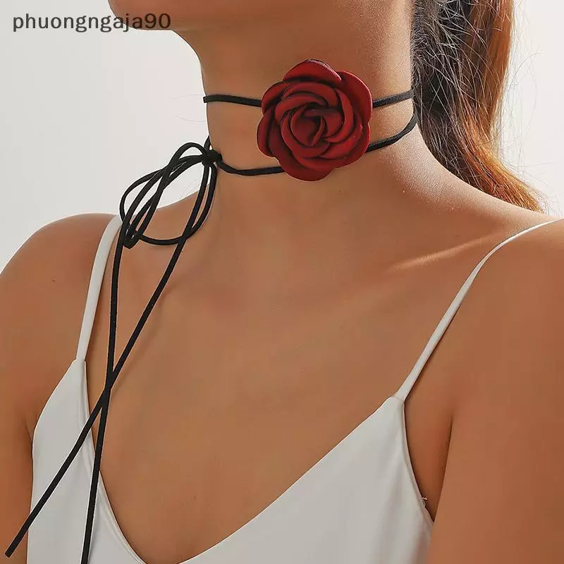 Nhung hoa Choker Vòng cổ hoa lớn cổ Áo Choker Vòng cổ hoa trà hoa dài nhung choker cho phụ nữ