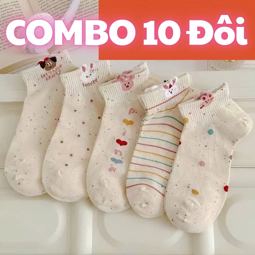 Combo 10 Đôi Tất Nữ Cổ Ngắn Hình Thú Ngẫu Nhiên, Vớ Contton Kháng Khuẩn Thoáng Khí Bách Hóa GiayDep. Store