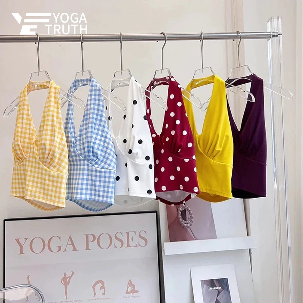 [YOGATRUTH] (Đệm cố định) Áo ngực thể thao Dây gợi cảm Áo Vest cổ chữ V thông thường Tập thể dục