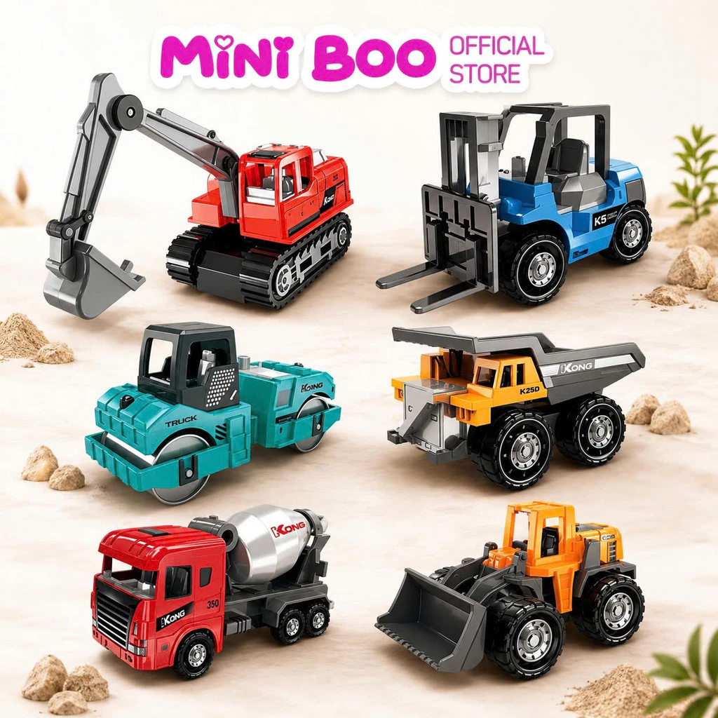 Bộ Sưu Tập 6 Xe Công Trình Hợp Kim Cao Cấp Tỉ Lệ 1:64 Cho Bé Yêu Khám Phá MINIBOO