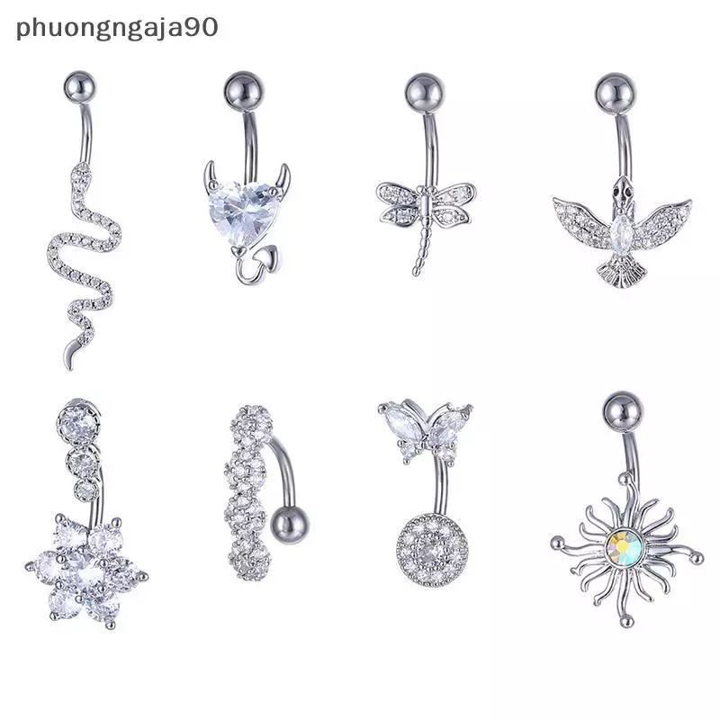 Pha lê Tim bụng Nhẫn-Hình dạng động vật thép không gỉ cong Barbell cơ thể đồ trang sức