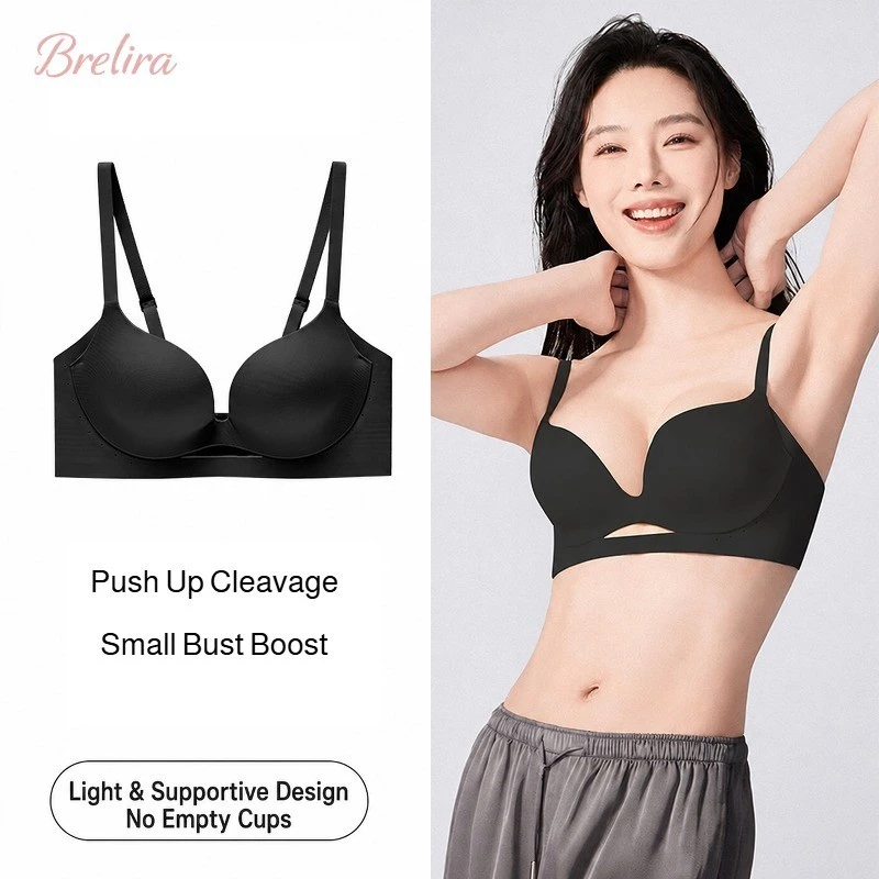 Áo ngực nâng ngực Brelira dành cho nữ, ngực nhỏ, cổ chữ V sâu, không đường may, không gọng, chống chảy xệ, nâng đỡ tự nhiên, nhẹ nhàng.