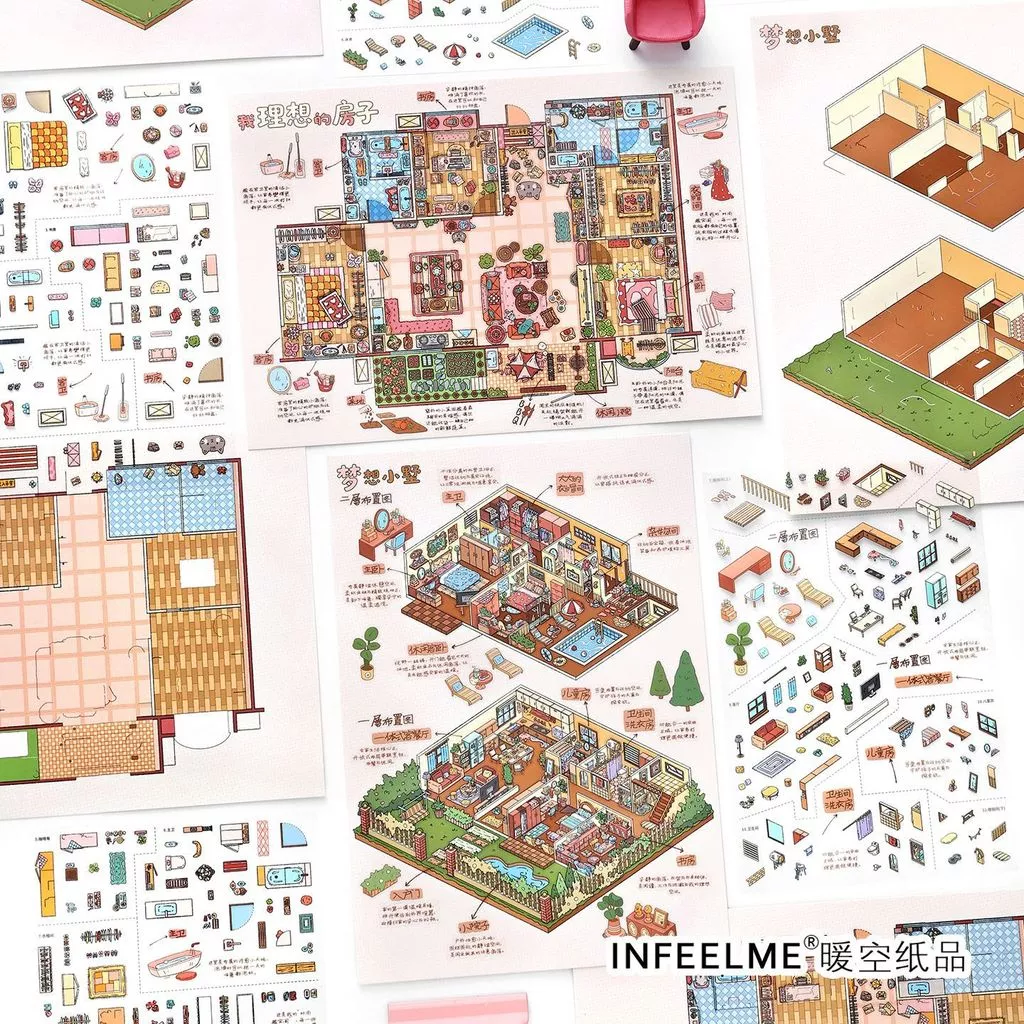 Idako [My Hut No. 37 Series] 4 Miếng Dán Cảnh Quan 3D Kích Thước Lớn Trang Trí Nhà Cửa SS302