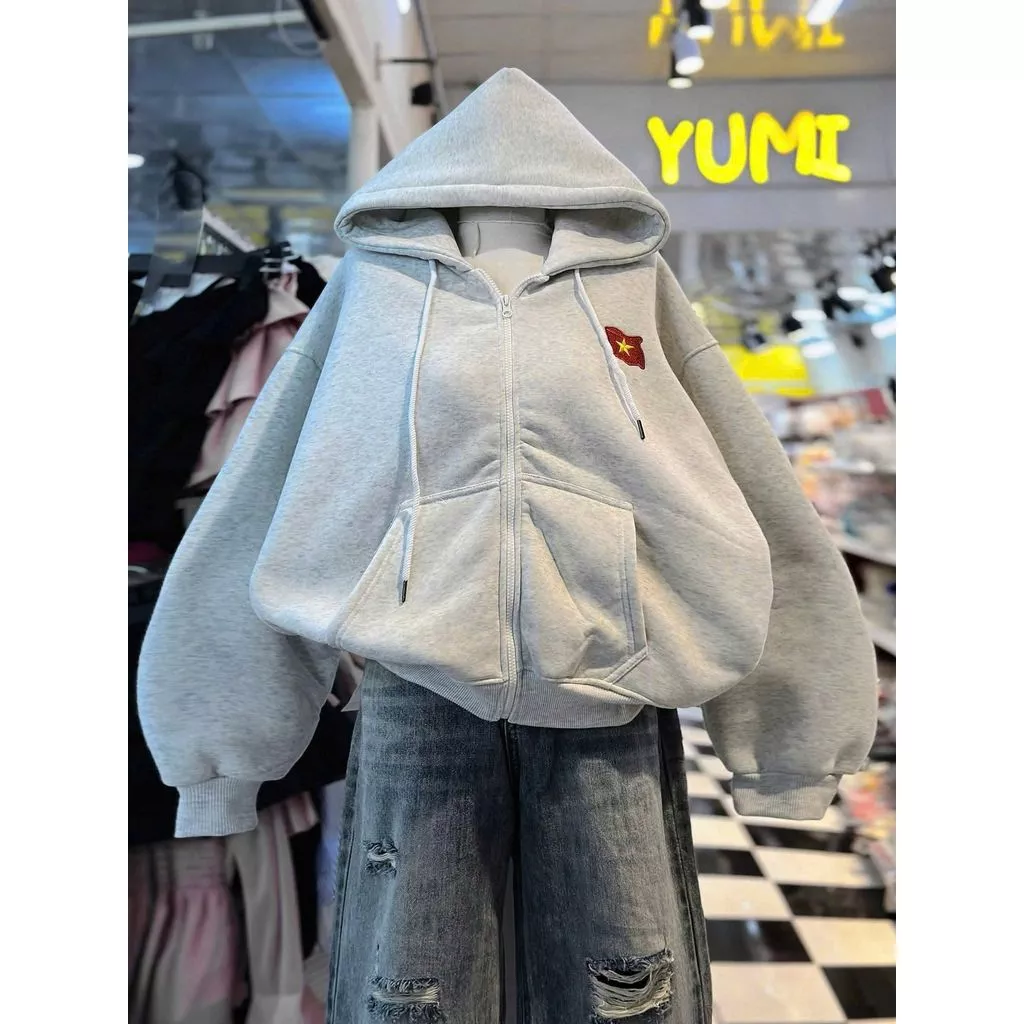 Áo khoác nỉ khoá kéo  form rộng unisex dài màu xám cho nam nữ - Thời trang tiện lợi -tu8c uc u76