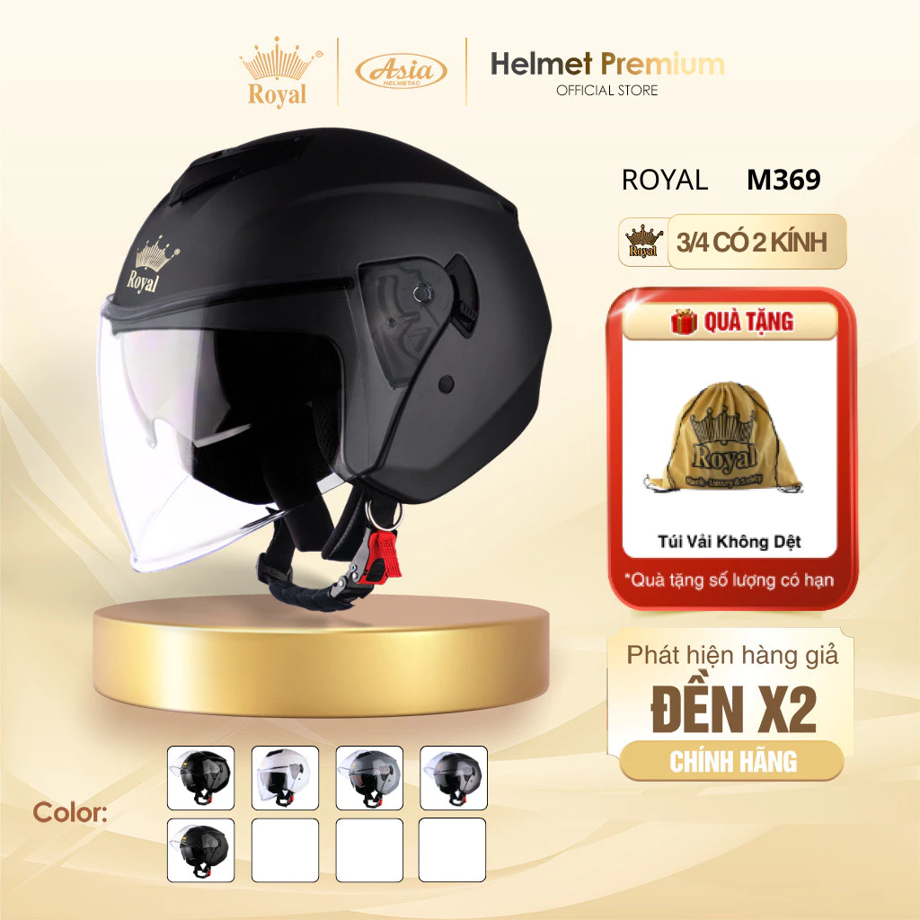 [Độc Quyền] Mũ Bảo Hiểm 3/4 Royal M369 2 Kính, Nón Bảo Hiểm Nhựa ABS, Bảo Hành Chính Hãng 12 Tháng