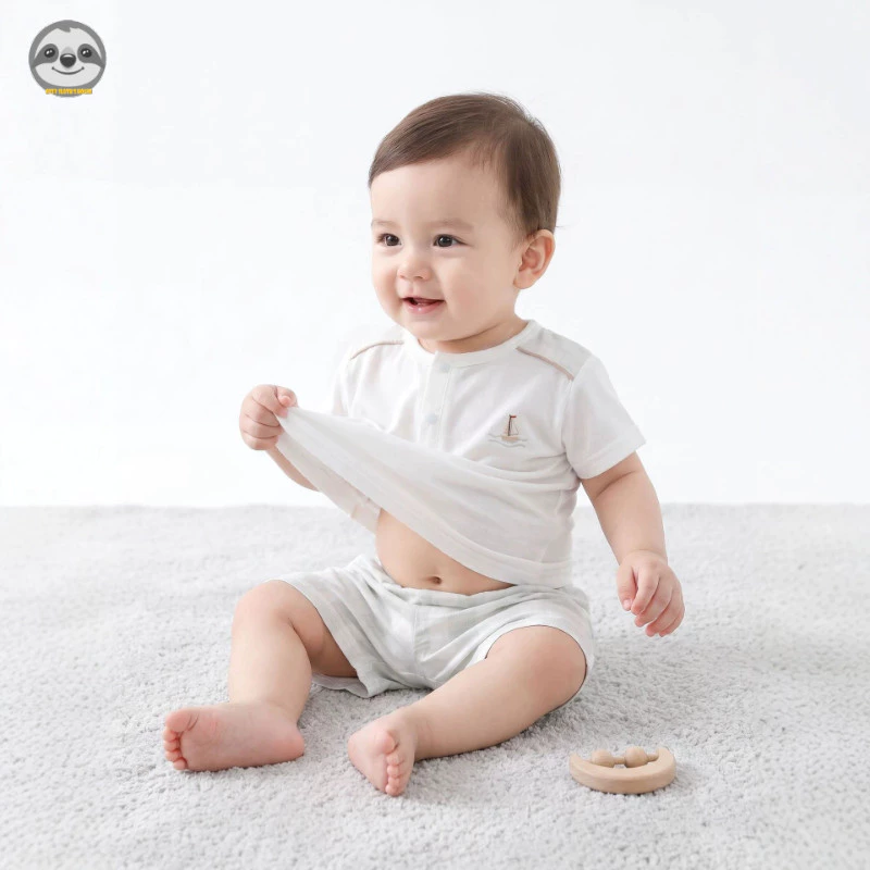 Quần Short ngắn tay đi thuyền cho bé Bộ đồ kẻ sọc Cotton nguyên chất / Quần áo trẻ em mỏng chất lượng cao mùa hè / Quần áo gia đình thoáng khí thoải mái