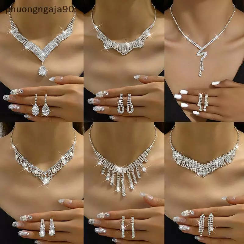 2pcs thời trang thạch dây chuyền bông tai trang sức Set phụ kiện đám cưới của phụ nữ Quà Tặng