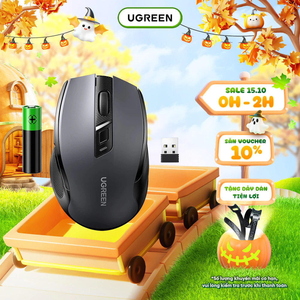 Chuột không dây Ugreen MU006 Chế Độ Kép Chuột Ergonomic 4000 DPI | 6 Nút Tắt Tiếng | BH 18 tháng 1 đổi 1 | 90545