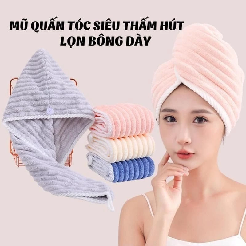 [Combo 3 Cái ] Mũ Quấn Tóc Khăn ủ Tóc Chất Cotton Siêu Thấm Hút Nhanh Khô , Khăn Lau Tóc Lọn Bông Mềm Mại [ngocanhngoc]