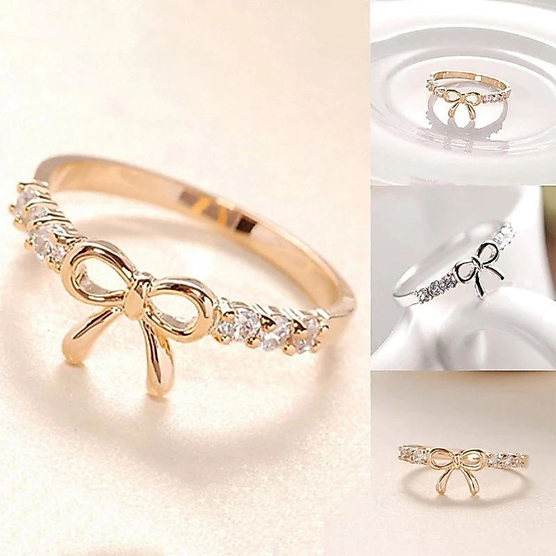 Ballteset🎨Nhẫn nơ hợp kim đính đá thanh lịch và nữ tính