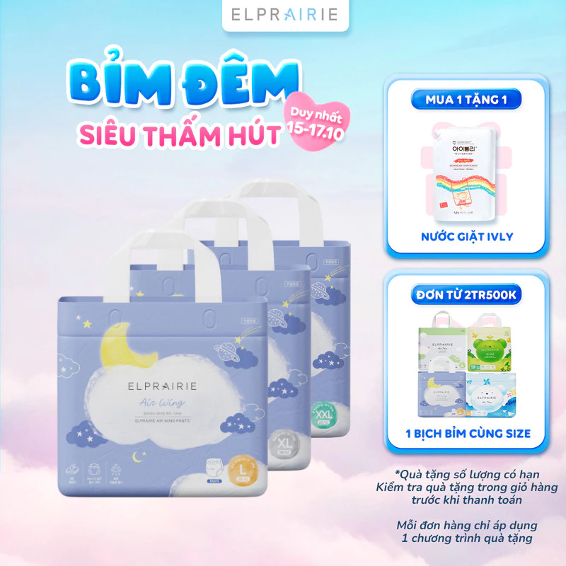 Tã/Bỉm Quần ELPRAIRIE Air Wing Nội Địa Hàn Cao Cấp Siêu Mỏng, Siêu Thấm Hút Chống Tràn M/L/XL/XXL Cho Bé Từ 6-25Kg