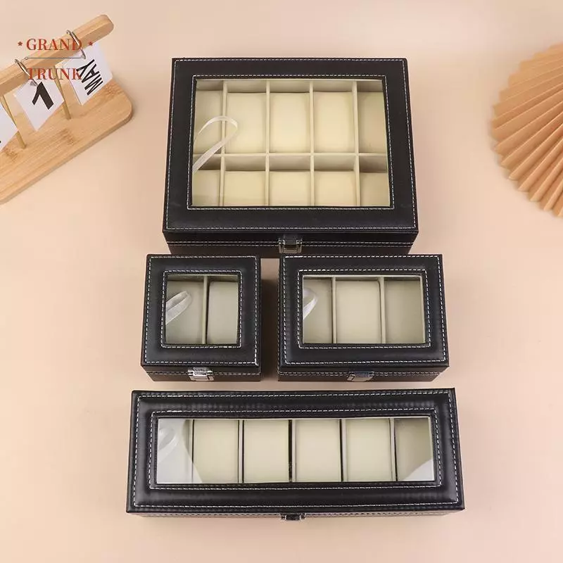 [INVN] Hộp đựng đồng hồ bằng da PU 1Pc Bla có nắp kính đóng khung và gối có thể tháo rời cho nam và nữ Mới