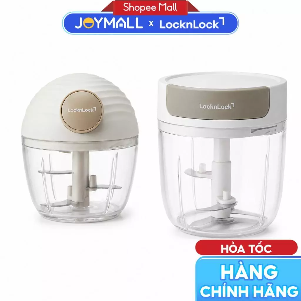 Dụng cụ băm, xay tỏi ớt kéo tay LocknLock 170ml, 520ml CKS346IVY CKS347IVY 3 lưỡi màu ngà, Hàng Chính Hãng - JoyMall