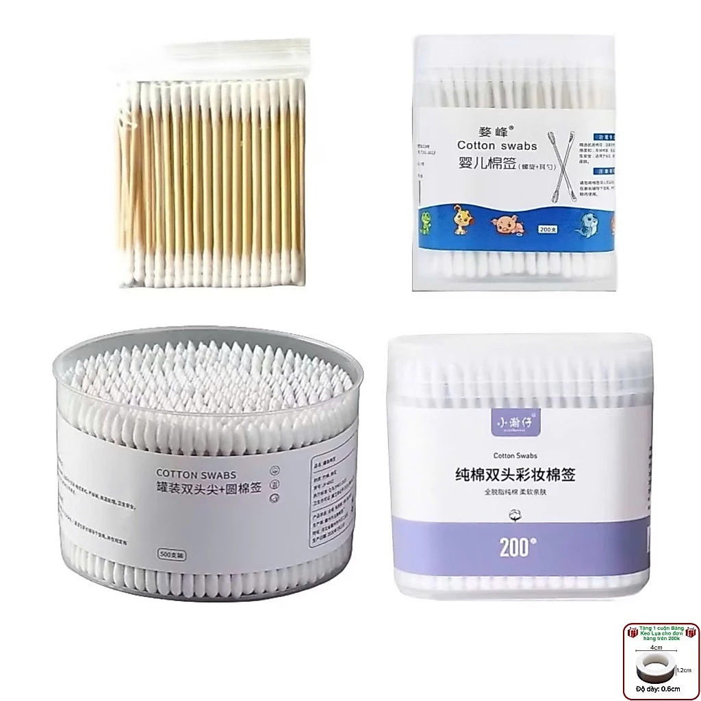 Tăm bông cán gỗ 2 đầu, bịch 100 cây, tiết kiệm trong việc vệ sinh mi, tháo mi (dụng cụ nối mi)