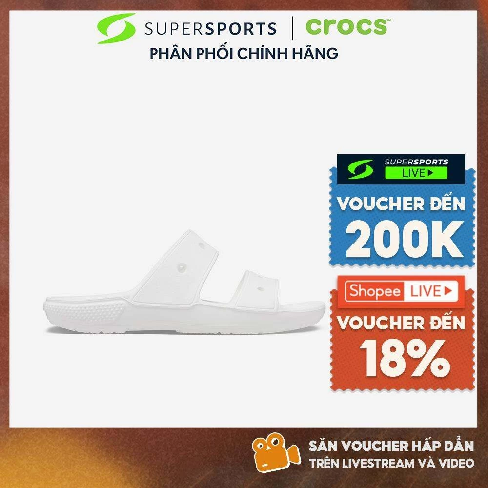 Dép Quai Ngang Unisex Crocs Classic - Trắng - 206761-100 ADS100 LS200