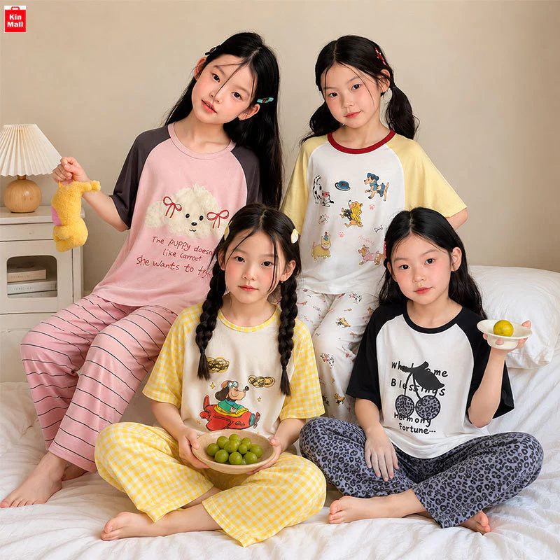 𝐍𝐞𝐰𝟐𝟎𝟐𝟔 - Bộ Đồ Ngủ Áo Cộc Tay Quần Dài Dáng Suông Cho Bé Gái, Chất Lyocell Cao Cấp Mềm Mịn Thấm Hút Tốt - AMBBKIDS