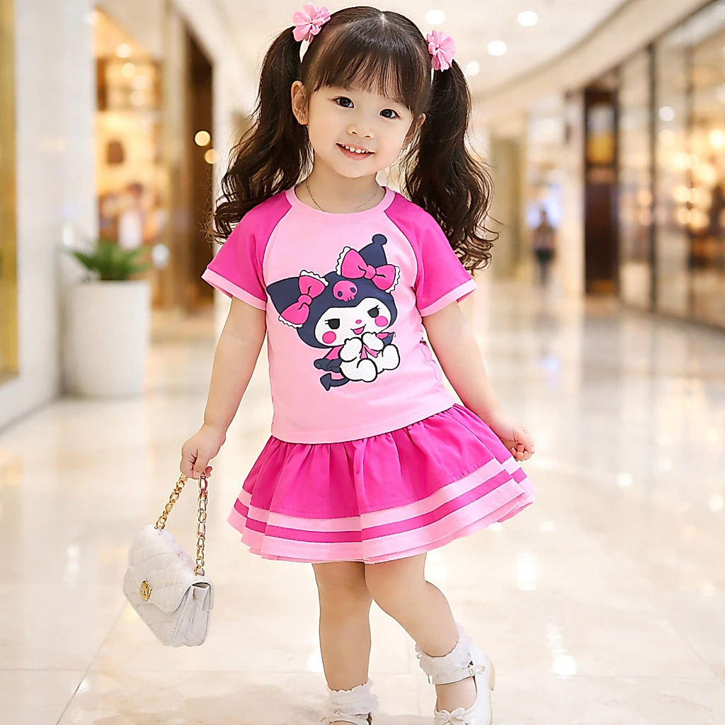 Bộ váy bé gái - set váy bé gái size đại thun cotton chân váy có may quần chip 16 đến 36kg T170