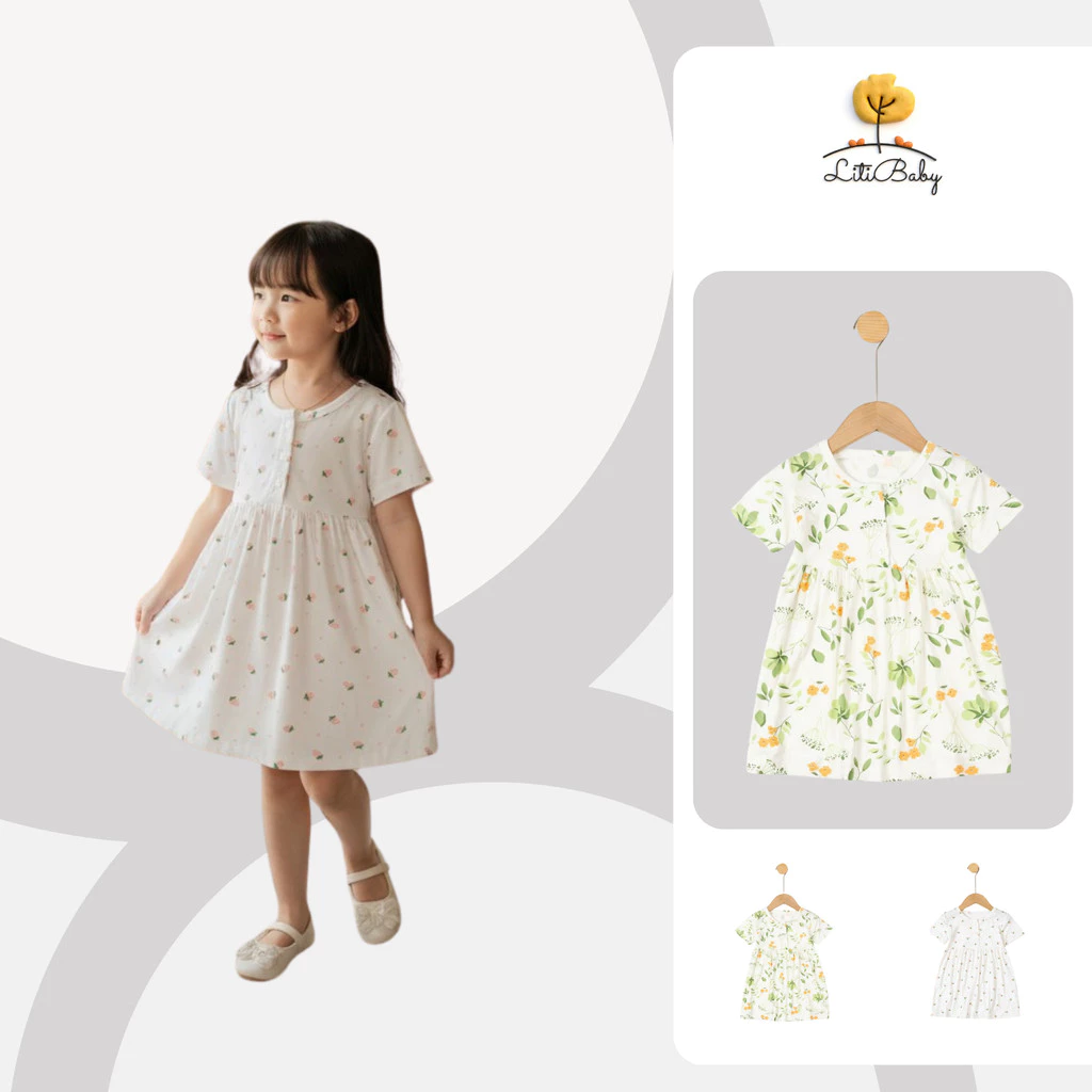 Váy cotton trẻ em mềm mát mặc hằng ngày, đi học mùa hè LITIBABY 18 tháng đến 5 tuổi TS06