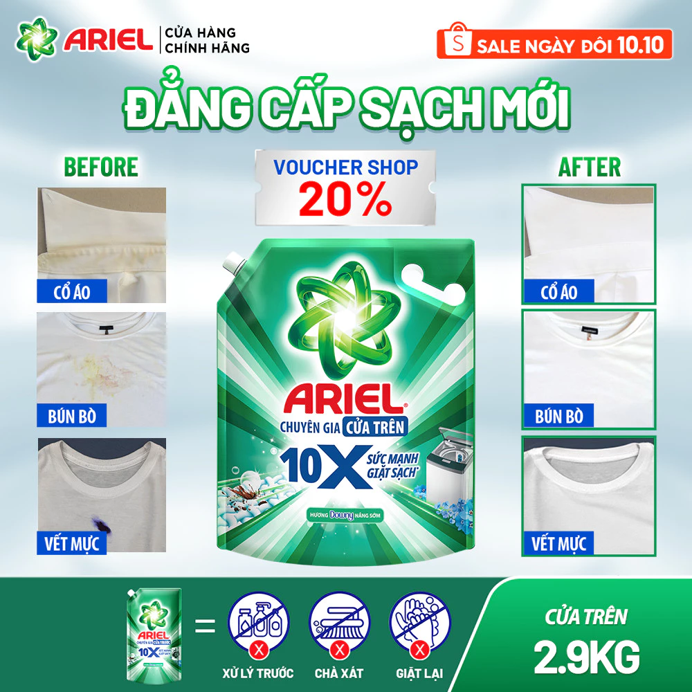 Nước Giặt Cửa Trên ARIEL 10X Giặt Nhanh 2.9KG