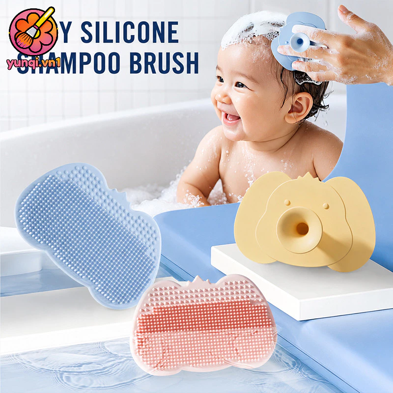 【yunqi】Bàn chải tắm cho bé Silicone Lược massage đầu Bàn chải tắm cho trẻ sơ sinh Phụ kiện tắm Bàn chải da đầu