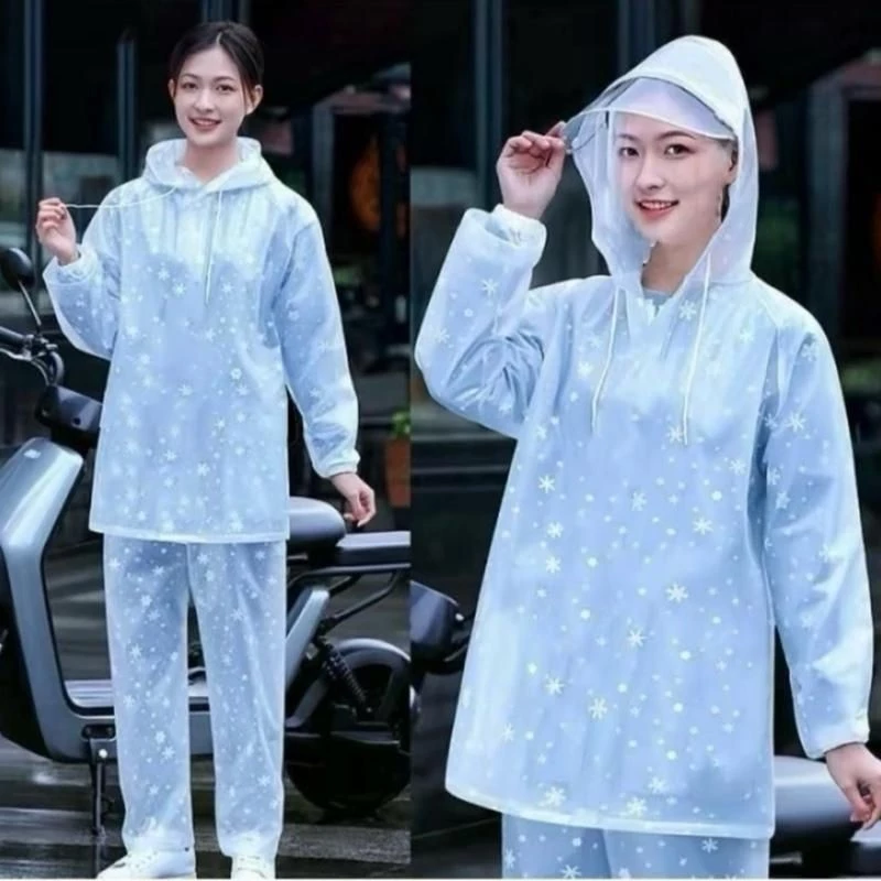 ￼Áo mưa bộ Quần + Áo đi xe máy và đi bộ (Mẫu Trong suốt hoa tuyết và Mẫu khác) YN01