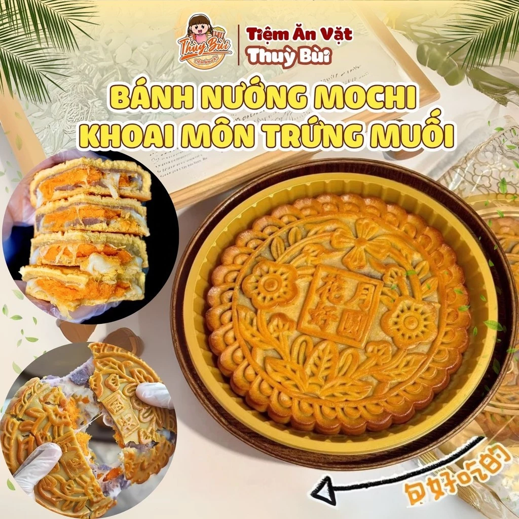 Bánh Nướng Trứng Muối HÌnh Trăng Và Hoa, Bánh Trung Thu Mochi Trứng Muối, Bánh Nướng Mochi Khoai Môn Trứng Muối