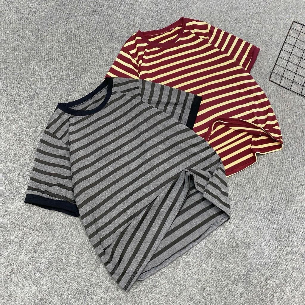 Áo thun nữ  sọc ngang tay ngắn, form rộng unisex, chất cotton thoáng mát bigsize 50-92kg A308