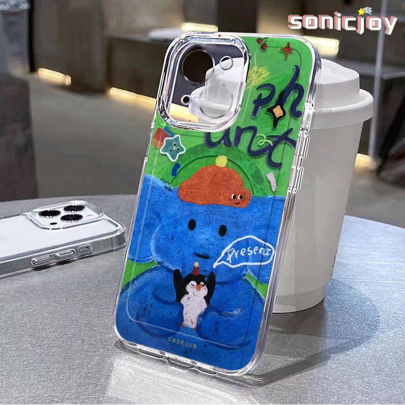 Ốp Điện Thoại Chim Cánh Cụt Voi Thích Hợp Cho IPhone 11 12 13 14 15 16 Pro Max X XR XS Max 7Plus 8Plus Ốp Silicon Trong Suốt Thời Trang-SY