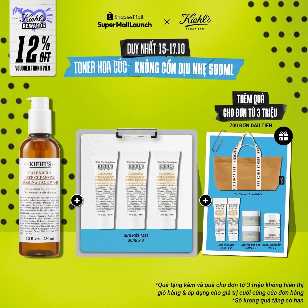 Sữa rửa mặt hoa cúc Kiehl's Calendula Deep Cleansing Foaming Face Wash 230ml