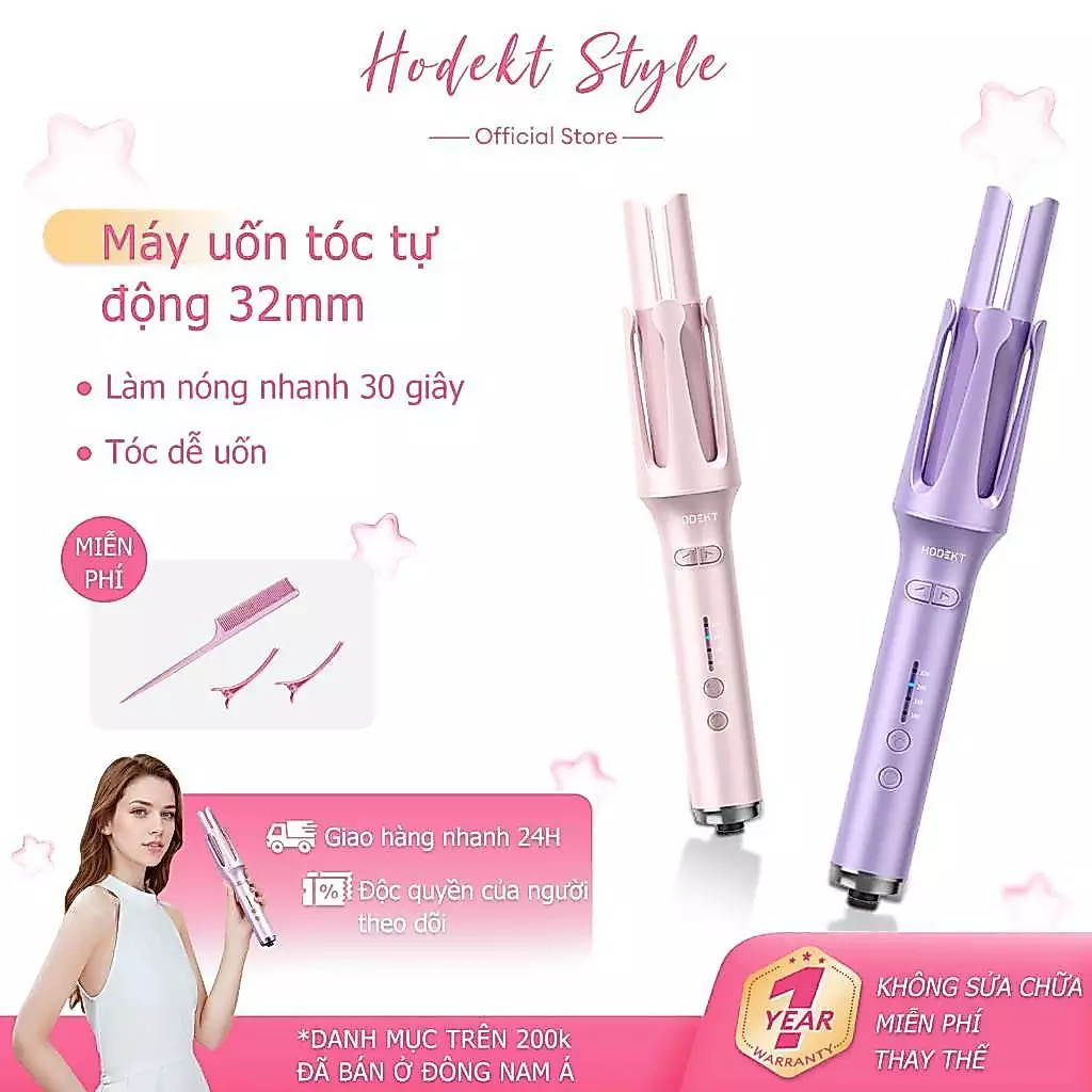 Máy uốn tóc làm xoăn tự động HODEKT Máy uốn tóc tự động lớp phủ gốm sứ bảo vệ tóc khi tạo kiểu đường