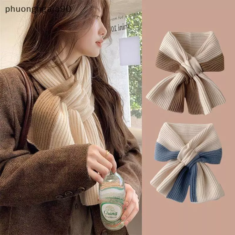 Đa Năng Thời Trang Đôi Màu Khăn Cho Phụ Nữ Cô Gái Mùa Thu Mùa Đông Mềm Chữ Thập Chiếc Khăn Ngoài Trời Ấm Cổ Bảo Vệ Khăn