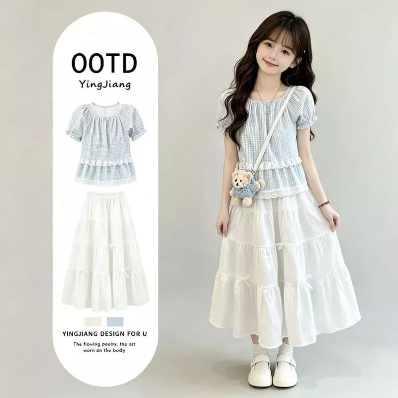Bộ đồ váy mùa hè cho bé gái Phiên bản Hàn Quốc ngọt ngào 7 8 9 10tuổi 11tuổi 12tuổi 13tuổi  14tuổi