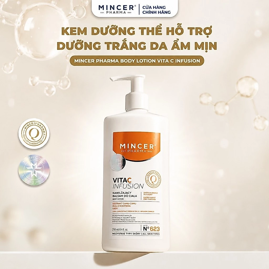 Kem Body Lotion Dưỡng Trắng & Chống Lão Hoá Mincer Pharma Vita C Infusion Body Lotion 250ml