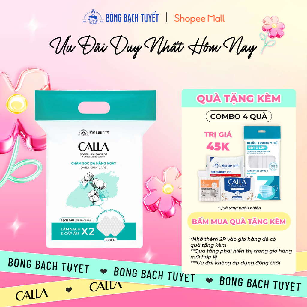 Bông tẩy trang làm sạch da Bông Bạch Tuyết Calla Sạch Sâu 500Gr