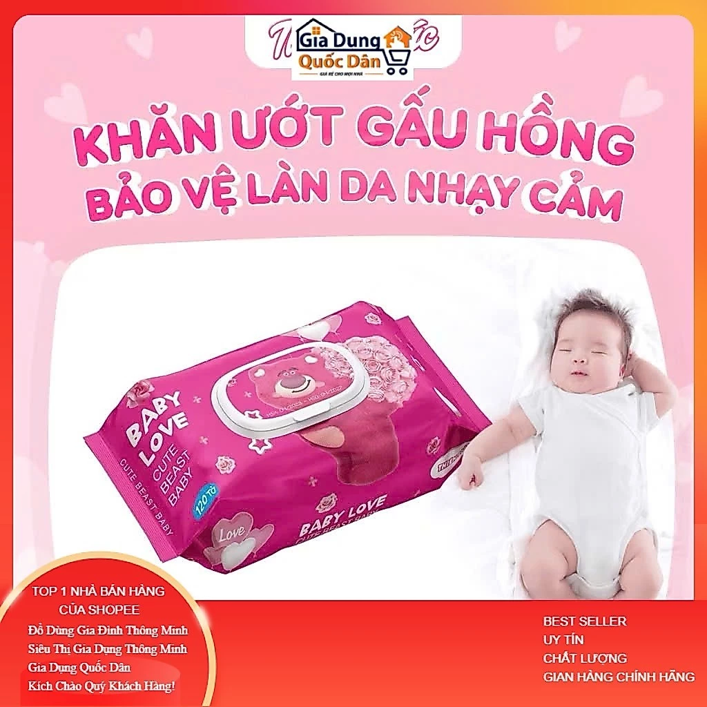 ⚡HOT⚡ Gói 120 tờ Khăn Giấy Ướt Baby Trẻ em Giấy ướt Gấu Dâu Thiên Phúc CHÍNH HÃNG Đa Năng, Tiện ích ND77