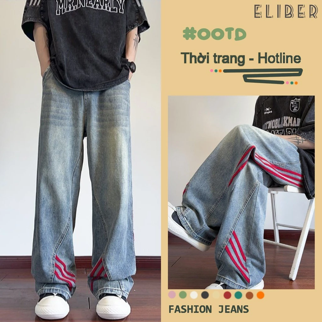 ELIBER- HÀNG SẴN - Quần ỐNg RộNg Ống Đứng Rộng Kiểu Mỹ Nổi Tiếng Instagram Quần Jean Nữ Khâu Sọc
