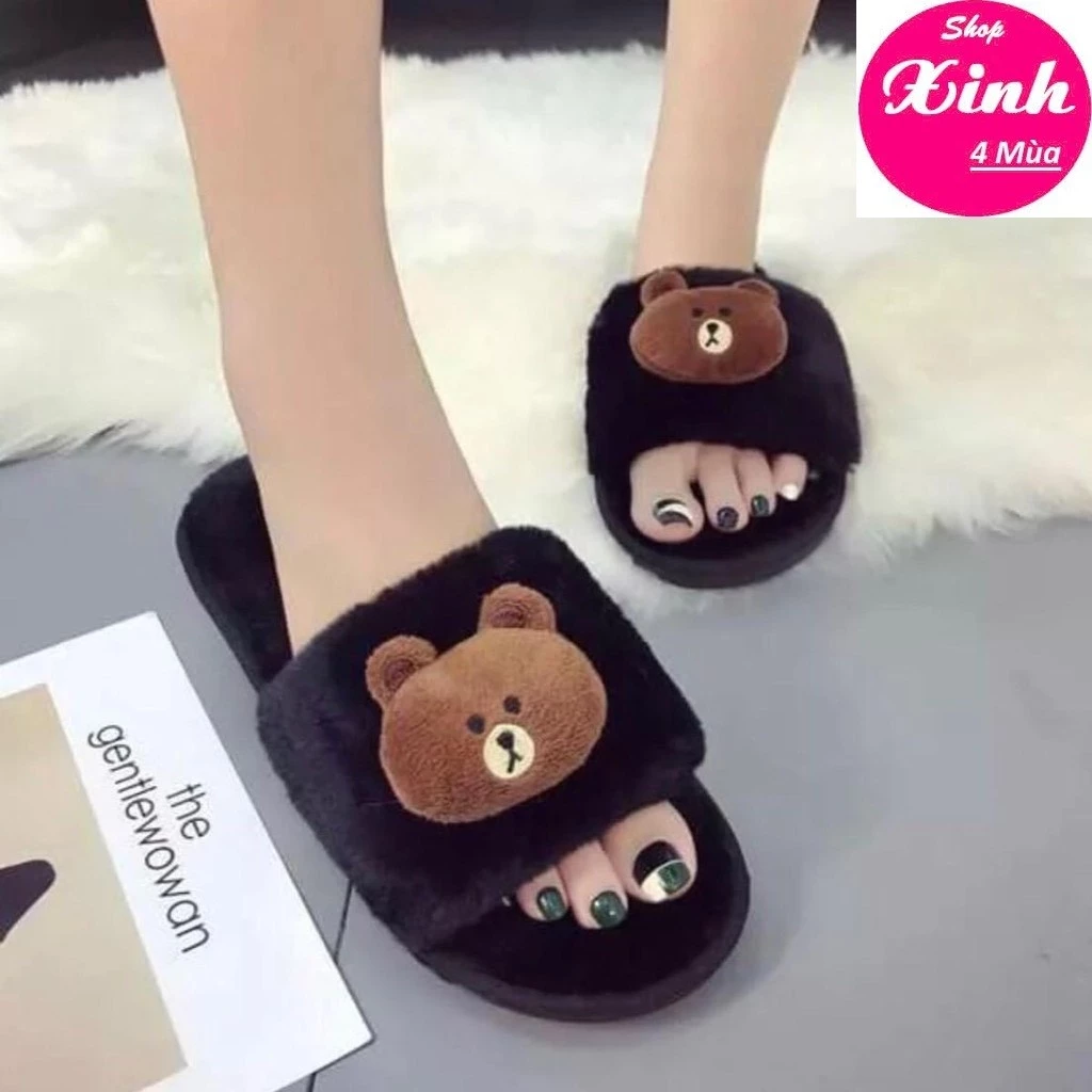Dép Lông (Gấu Nâu) Đi Trong Nhà Mềm Mịn Siêu Ấm Siêu Xinh Đế Chống Trơn Trượt (SX4M)