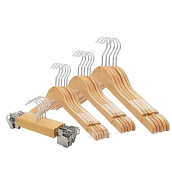 ( Combo 5  Cái ) Móc Treo Quần Áo Shop Bằng Gỗ, Kẹp Quần Áo Gỗ Người Lớn Màu Vàng Sơn PU