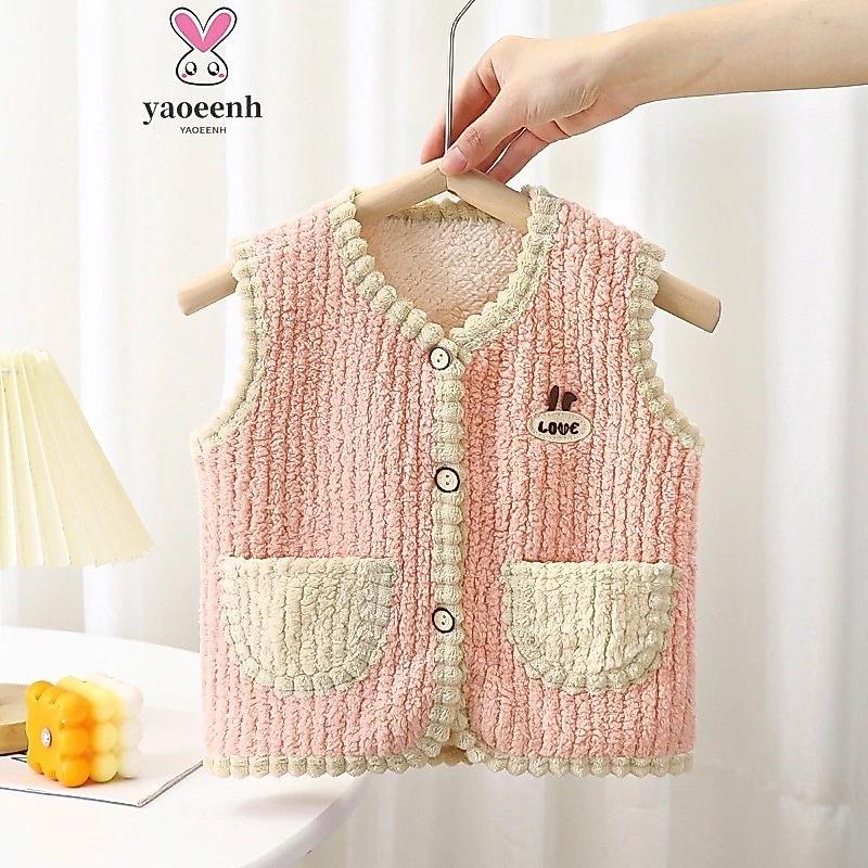 Áo khoác cardigan YAOEENH không tay bằng lông cừu dày dặn giữ ấm thoải mái phong cách hàn quốc cho bé trai bé gái