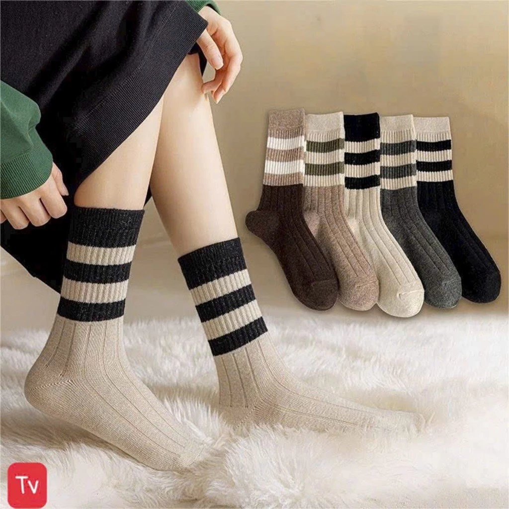 Tất Nữ - Set 10 Đôi Tất vớ nữ Cổ Cao Kiểu Dáng 3 Sọc Ngang Thấm Hút Mồ Hôi Thoáng Mát (Tuyển   )