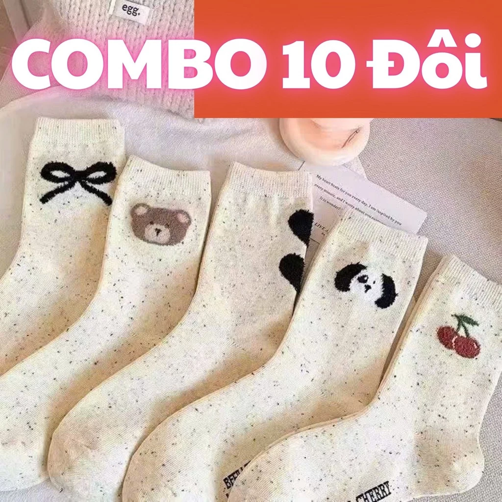 Combo 10 Đôi Tất Cao Cổ Nữ Muối Tiêu Hình Ngẫu Nhiên, Vớ Cotton Thoáng Khí Cao Cấp Giay zep Store