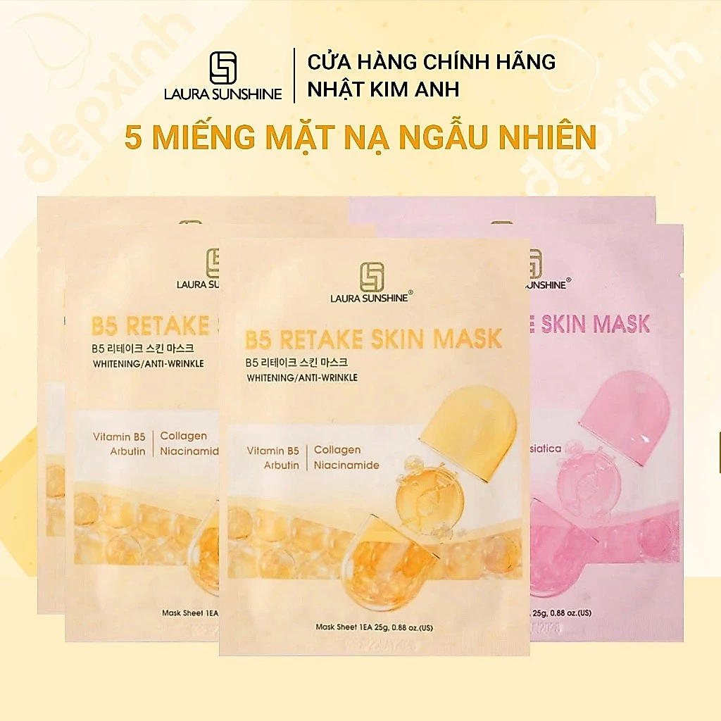 Combo 5 miếng mặt nạ dưỡng sáng da cấp ẩm Laura Sunshine Skin Mask 25g